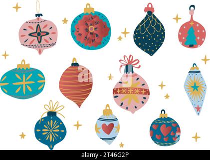 Set of decorative christmas balls. Christmas ornaments collection with vector decorative christmas balls, christmas design. Stock Vector