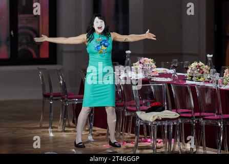 Hamburg, Germany. 25th Oct, 2023. Performer Asmik Grigorian as Salome is on stage during the photo rehearsal for the opera 'Salome' by Richard Strauss at the Hamburg State Opera. Premiere is on 29.10.2023 at 6 pm. Credit: Georg Wendt/dpa/Alamy Live News Stock Photo