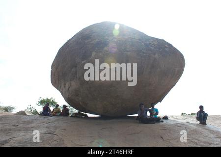 Krishna's butterball, the giant natural balancing rock in Mahabalipuram