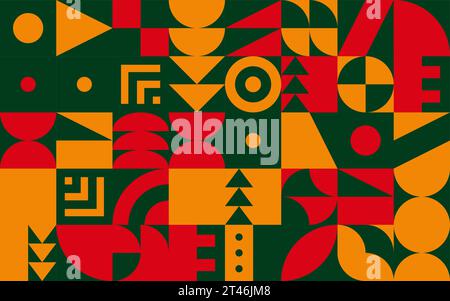 Christmas background with bauhaus or neo-geo shapes. Xmas winter holidays ornament. Stock Vector