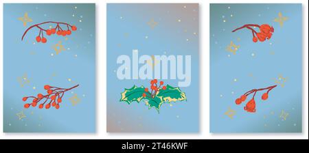 Christmas card design with vector illustrations. Merry christmas. Christmas ornaments, stars and Christmas greenery. Stock Vector