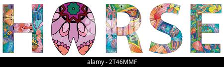 Hand-painted art design. Hand drawn illustration word horse for t-shirt and other decoration Stock Vector