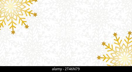 Elegant gold white snowflake seamless vector border. Christmas and New Year backdrop with golden gradient snowflakes. Metallic effect. Winter holidays Stock Vector