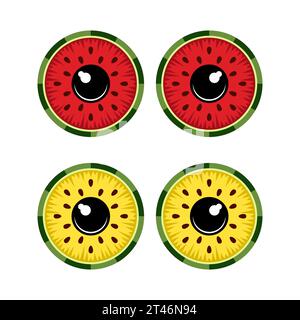 Color illustration of eye made from slices of juicy watermelon. Isolated vector objects on white background. Stock Vector