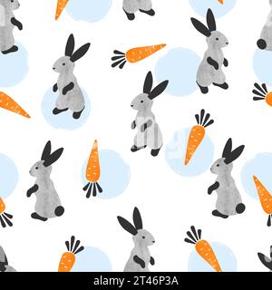 Rabbit and carrot seamless pattern. Vector watercolor bunny childish illustration Stock Vector