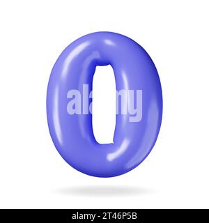 3D Number Zero in Balloon Style Isolated Stock Vector