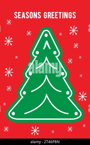 A green Christmas tree with a star topper and colorful ornaments stands tall on a red background Stock Vector
