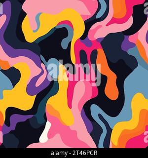 A colorful abstract seamless pattern on a black background. Vector illustration Stock Vector