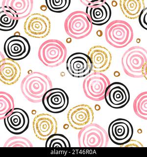 Seamless pink and golden circles pattern. Vector abstract background with round shapes Stock Vector