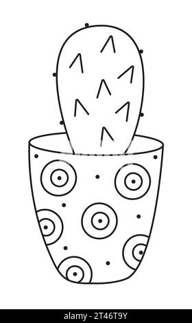 Cactus in a pot, black line vector doodle Stock Vector