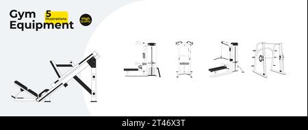Workout gym equipment black and white 2D line cartoon objects bundle Stock Vector