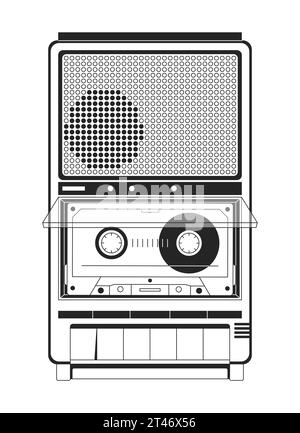 Cassette 80s audio equipment black and white 2D line cartoon object Stock Vector