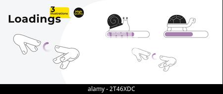Snail turtle outline loading bars, spinner vector illustration bundle Stock Vector