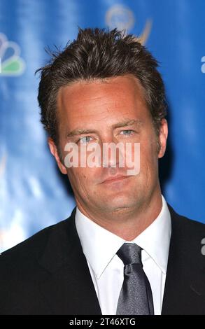 File photo - Matthew Perry poses in the press room at The 58th Annual Primetime Emmy Awards held at the Shrine Auditorium in Los Angeles, CA, USA, on August 27, 2006. - US actor Matthew Perry, best known for playing Chandler Bing in the hit '90s TV sitcom Friends, has died at the age of 54. The actor was found dead at his home in his Los Angeles, law enforcement sources told US media. Photo by Lionel Hahn/ABACAPRESS.COM Credit: Abaca Press/Alamy Live News Stock Photo