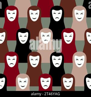Abstract people with various emotions pattern. Vector seamless mood concept background Stock Vector
