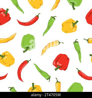 Seamless colorful pepper pattern. Bell peppers and chili  vector illustration Stock Vector