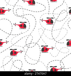 Seamless pattern with red helicopters for kids. Choppers vector illustration Stock Vector
