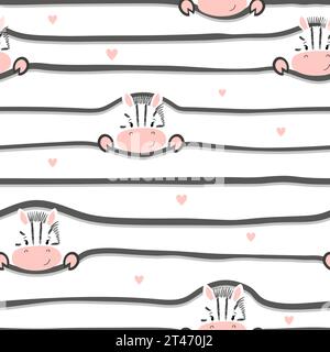 Cute cartoon zebra pattern. Seamless animal print for kids. Vector background Stock Vector