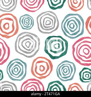 Seamless circles pattern. Vector geometric rings background with watercolor round shapes Stock Vector