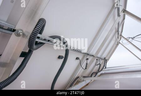 Reverse side of solar panel connection. Green technologies Stock Photo