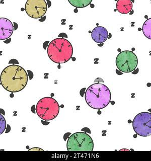 Seamless colorful alarm clock pattern. Textile, fabric design Stock Vector