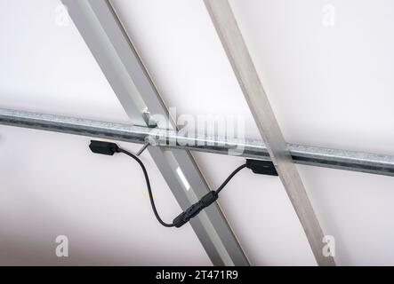 Cable connection of solar panels. Green technologies Stock Photo