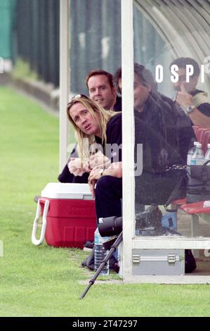 Italy Monza 2000-06-10 : Nicko McBrain drummer of the Iron Maiden during the play in a friendly soccer match against the Rock Planet Production team Stock Photo