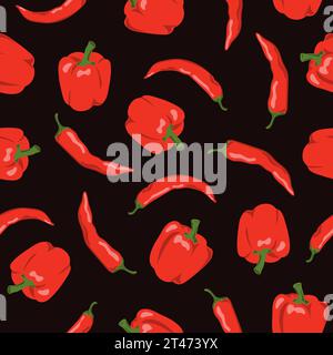 Seamless red pepper pattern. Bell peppers and chili vector background Stock Vector