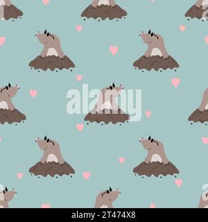 Seamless pattern with cute little moles. Vector cartoon animals illustration Stock Vector