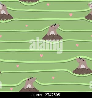 Cute moles seamless pattern. Vector cartoon background Stock Vector