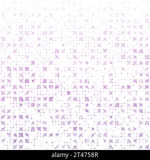 Abstract digital background. Random letters of Chinese Simplified Alphabet (Hong Kong). Gradiented matrix pattern. Purple color theme background. Stock Vector