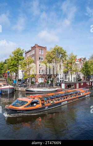 Canal cruise on the Prinsengracht canal, Amsterdam. Stock Photo