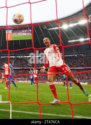 Jamal MUSIALA, FCB 42   scores, shoots goal , Tor, Treffer, Torschuss,  7-0, Leroy SANE, FCB 10 celebrate in action in the match  FC BAYERN MUENCHEN - SV DARMSTADT 98   on Oct 8, 2023 in Munich, Germany. Season 2023/2024, 1.Bundesliga, FCB, München, matchday 9, 9.Spieltag © Peter Schatz / Alamy Live News    - DFL REGULATIONS PROHIBIT ANY USE OF PHOTOGRAPHS as IMAGE SEQUENCES and/or QUASI-VIDEO - Stock Photo