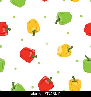 Seamless colorful paprika pepper pattern. Bell peppers vector illustration Stock Vector