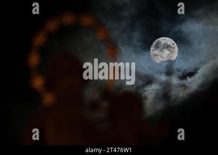 Ivancice, Czech Republic. 28th Oct, 2023. A partial lunar eclipse is seen in Ivancice, Brno-Country District, Czech Republic, on October 28, 2023. Credit: Patrik Uhlir/CTK Photo/Ģ����ý Live News Stock Photo