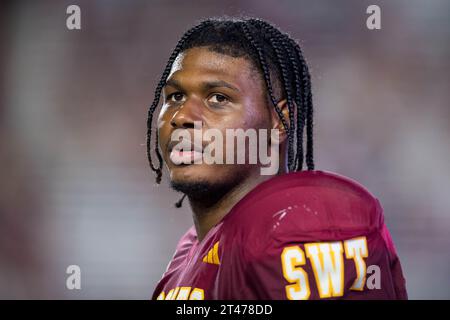 San Marcos, TX, USA. 28th Oct, 2023. Texas State Bobcats quarterback TJ Finley (7) during a game between the Troy Trojans and the Texas State Bobcats in San Marcos, TX. Trask Smith/CSM/Alamy Live News Stock Photo