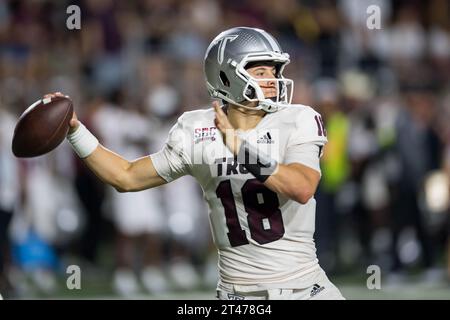 San Marcos, TX, USA. 28th Oct, 2023. Troy Trojans quarterback Gunnar Watson (18) throws a pass during a game between the Troy Trojans and the Texas State Bobcats in San Marcos, TX. Trask Smith/CSM/Alamy Live News Stock Photo