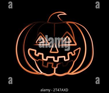Vector isolated illustration of contour pumpkin with neon effect. Halloween background. Stock Vector