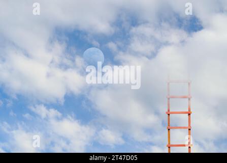 Business vision development and idea with Ladder of success leading to the clouds. Business concept, success,innovation,start up concept.Large copy sp Stock Photo