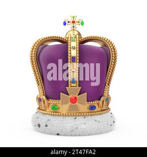 The Royal Coronation Golden Crown with Diamonds on a white background. 3d Rendering Stock Photo