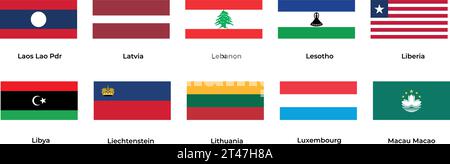 National flag of Laos Latvia Lebanon Lesotho Liberia Libya Lithuania Luxembourg Macau Macao Stock Vector
