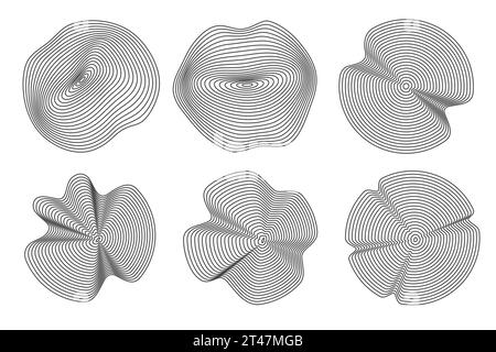 Organic tree rings pattern. Wooden topography circles. Abstract concentric lines. Rippled wavy shapes. Vector graphic. Stock Vector