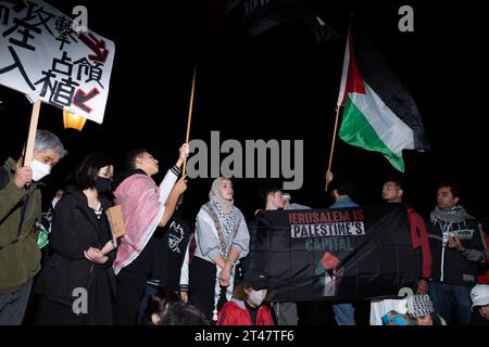 Tokyo, Japan. 29th Oct, 2023. October 29, 2023: Pro-Palestine demonstrators hold a candlelight vigil outside Tokyo Station in Marunouchi to mourn civilian non-combatant victims of Israeli airstrikes amid the IDF's invasion of the Gaza Strip. The anti-war demonstrators are calling for a cease-fire following Israel's response to a ground incursion by Hamas militants into Israel. (Credit Image: © Taidgh Barron/ZUMA Press Wire) EDITORIAL USAGE ONLY! Not for Commercial USAGE! Credit: ZUMA Press, Inc./Alamy Live News Stock Photo