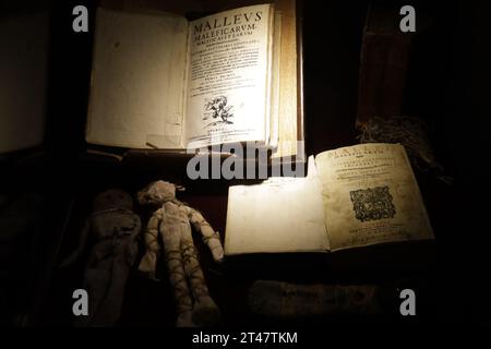 Non Exclusive: October 26, 2023, Mexico City, Mexico: Malleus Maleficarum Exhibition, history of witches and sorcerers at the Museum of the Palace of Stock Photo