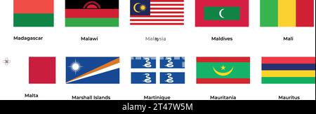 National flag of Madagascar Malaysia Maldives Mali Malta Mauritania Mauritius Marshall Islands Stock Vector