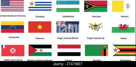National flag of United States of America Uruguay Uzbekistan Vietnam Wales Vatikan Venezuela Yemen Stock Vector
