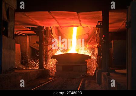 TANGSHAN - JUNE 18: converter dumping steel slag in iron and steel co., on June 18, 2014, Tangshan city, Hebei Province, China Stock Photo