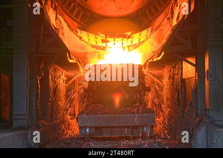 TANGSHAN - JUNE 18: converter dumping steel slag in iron and steel co., on June 18, 2014, Tangshan city, Hebei Province, China Stock Photo