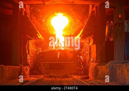 TANGSHAN - JUNE 18: converter dumping steel slag in iron and steel co., on June 18, 2014, Tangshan city, Hebei Province, China Stock Photo