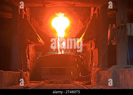 TANGSHAN - JUNE 18: converter dumping steel slag in iron and steel co., on June 18, 2014, Tangshan city, Hebei Province, China Stock Photo